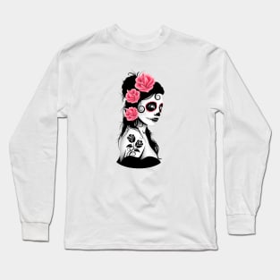 Pink Day of the Dead Sugar Skull Girl Long Sleeve T-Shirt